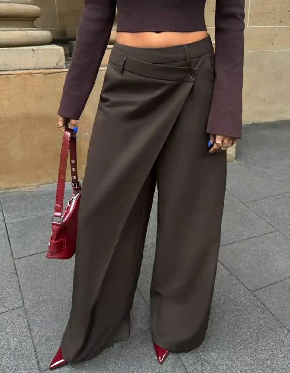 2026 Spring Autumn New Irregular Splicing Straight Wide Leg Pants for Women Draped Suit Pants Fashion Design Long Trousers