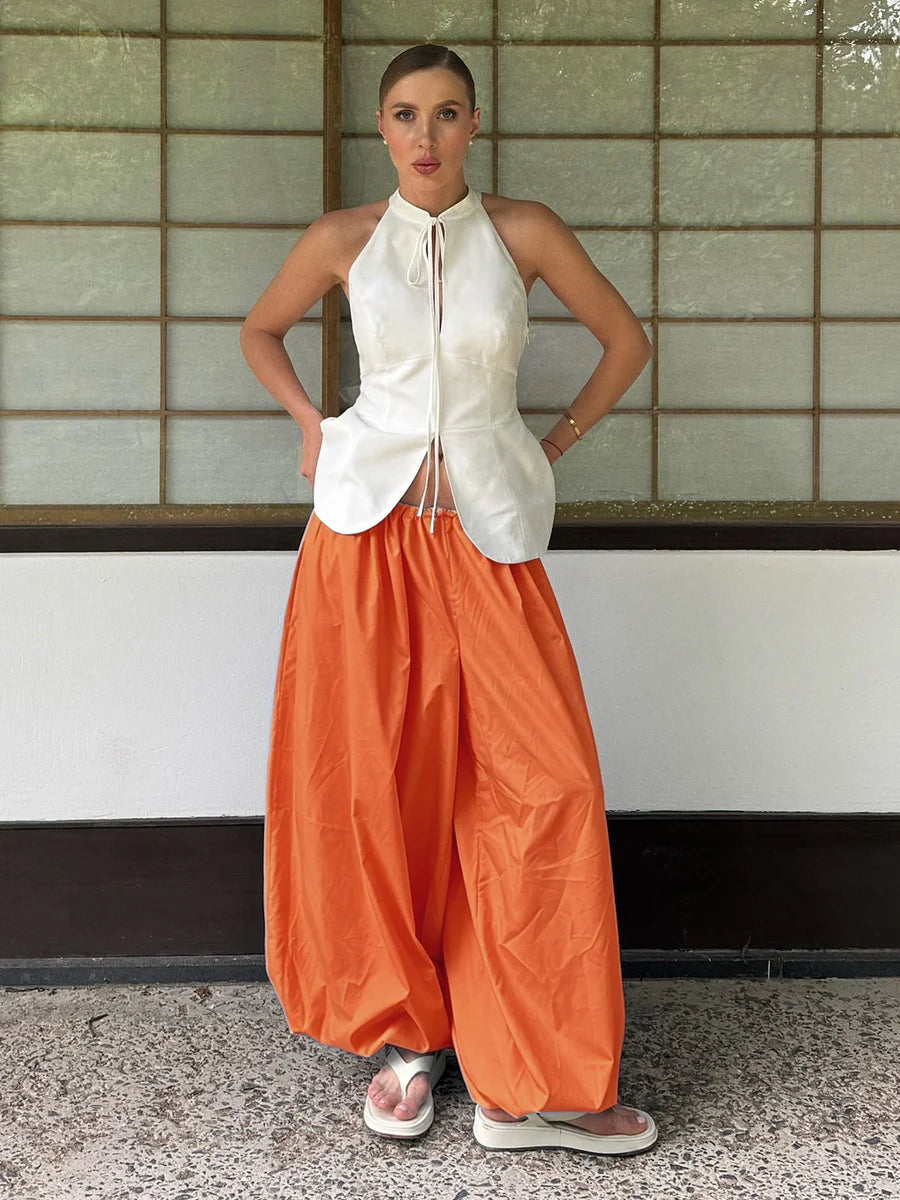 Bornladies Autumn Womens 100% Cotton Loose Lantern Style Wide Leg Pants Street Style Casual Lazy Pants Fashion Trousers