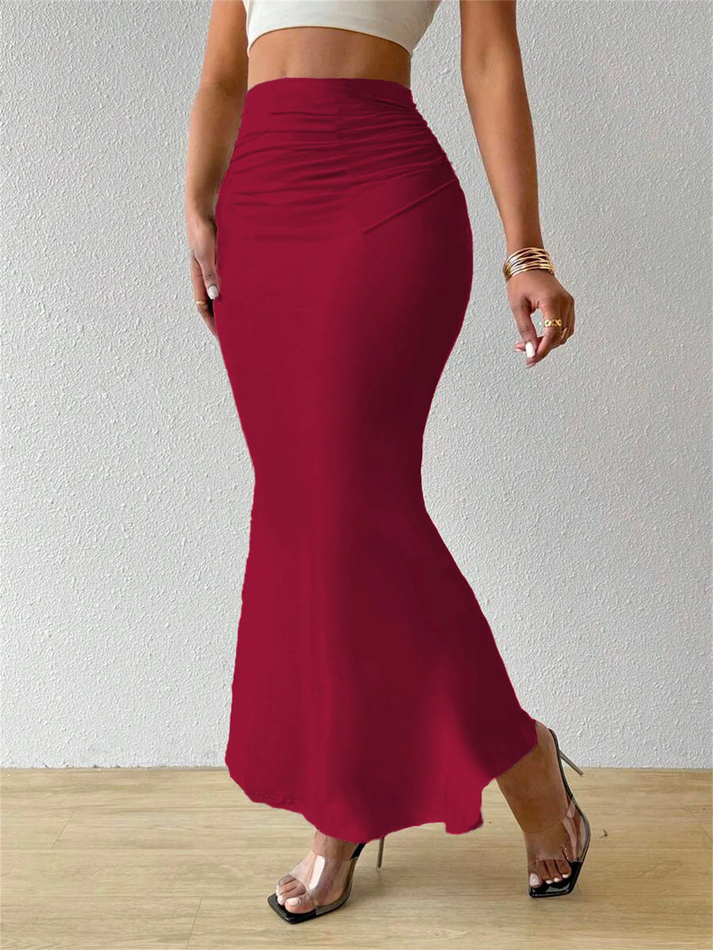 Women Solid Slim Fishtail Skirt Spring Summer New In Elegant Fashion High Waist Fold Skirts Lady Causal Street Short Dress Sexy