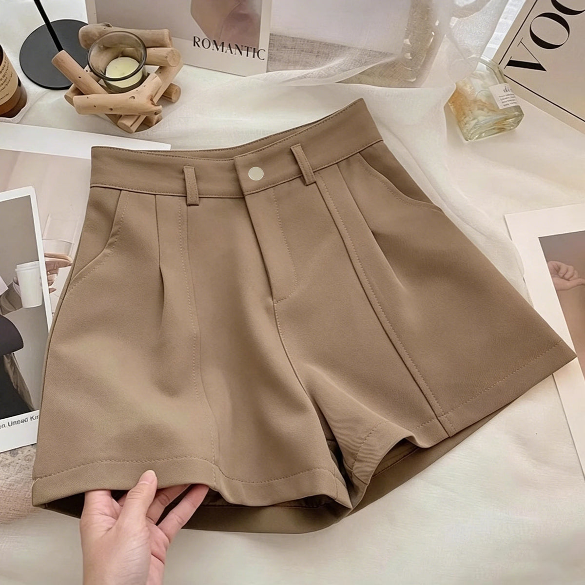 Casual Women A-Line Shorts Fashion Office Lady Commute Vintage Solid High Waist Short Pants Casual Streetwear Summer Trousers