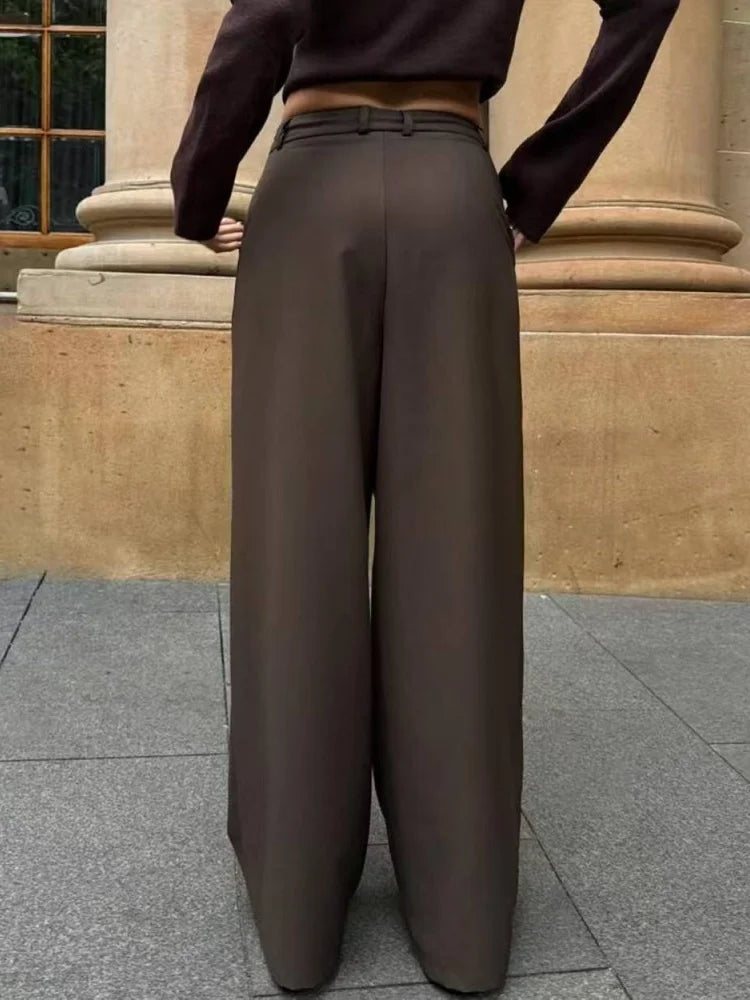 2026 Spring Autumn New Irregular Splicing Straight Wide Leg Pants for Women Draped Suit Pants Fashion Design Long Trousers