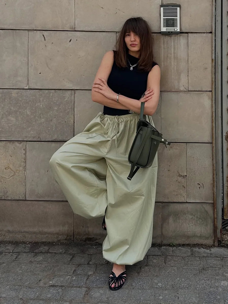 Bornladies Autumn Womens 100% Cotton Loose Lantern Style Wide Leg Pants Street Style Casual Lazy Pants Fashion Trousers