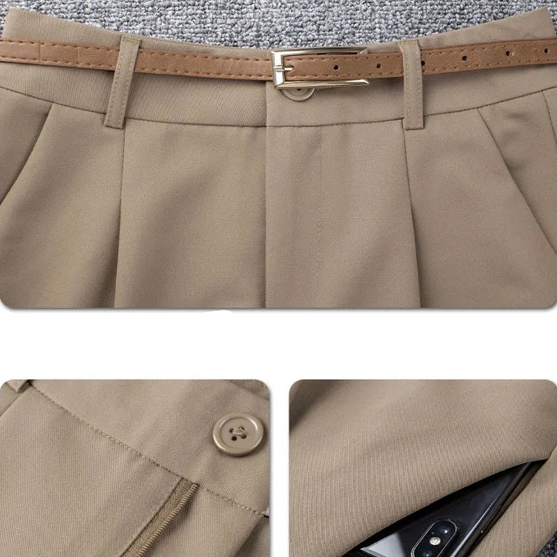 Khaki Casual Wide Leg Shorts Women Summer New Solid Loose Knee-Length Hot Pants Korean All-Match High Waist Suit Shorts Ladies