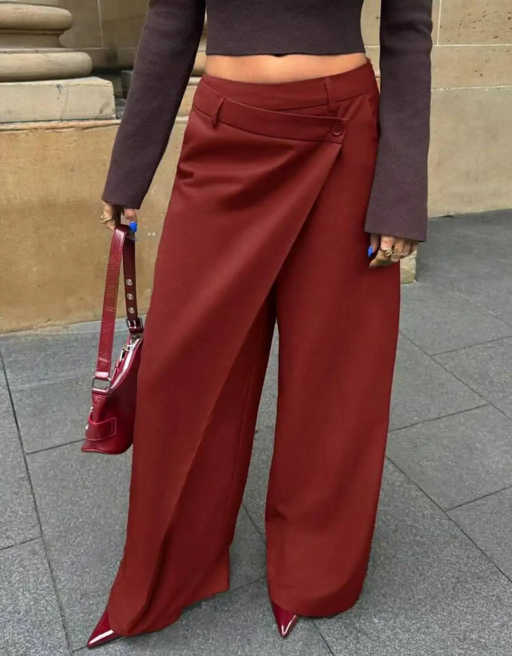 2026 Spring Autumn New Irregular Splicing Straight Wide Leg Pants for Women Draped Suit Pants Fashion Design Long Trousers