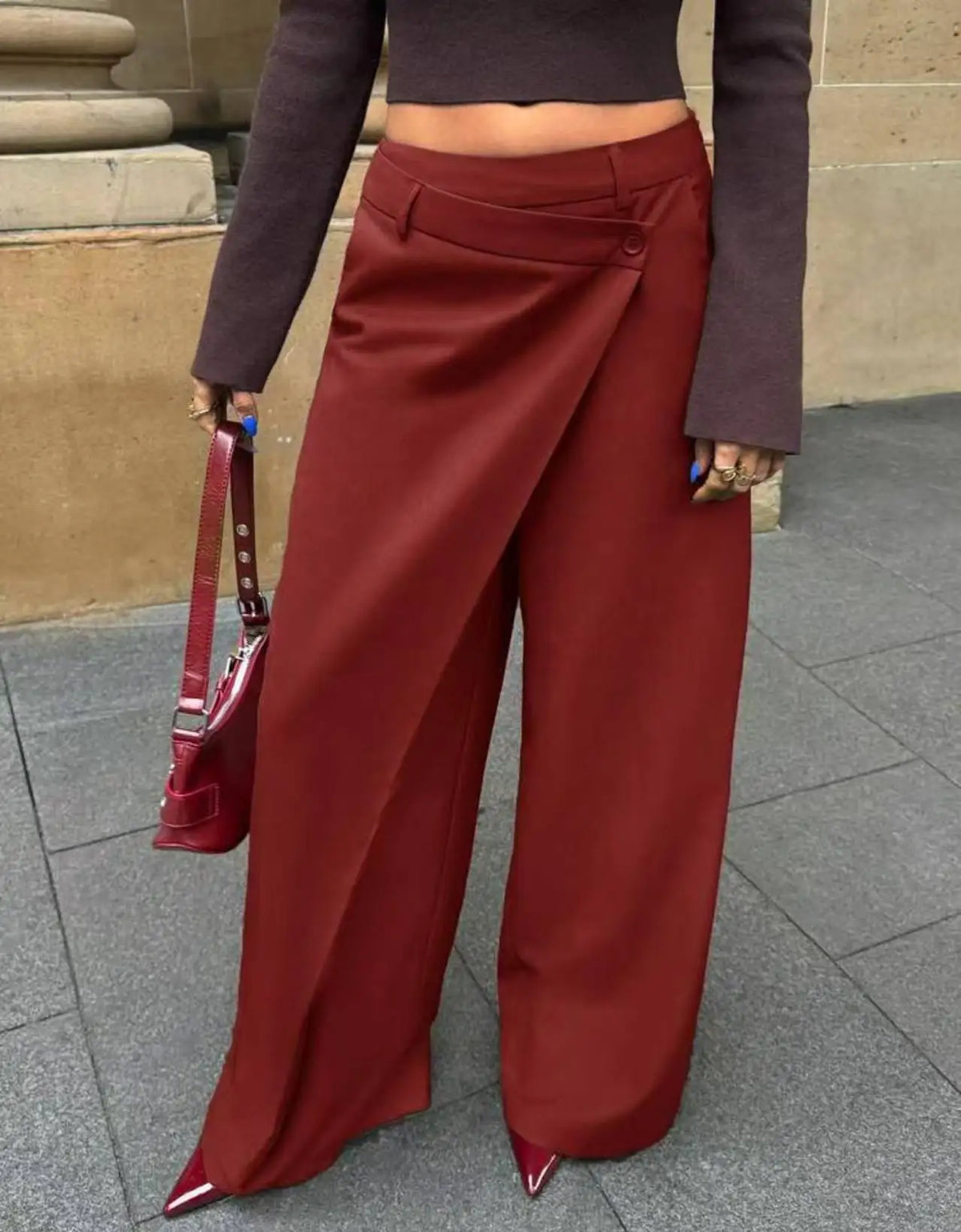 2026 Spring Autumn New Irregular Splicing Straight Wide Leg Pants for Women Draped Suit Pants Fashion Design Long Trousers