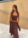 Dulzura Solid Sexy Elegant 2 Piece Skirt Set Backless Crop Camisole Ruched Slim Irregular Skirt Matching Set Party Club Clothes