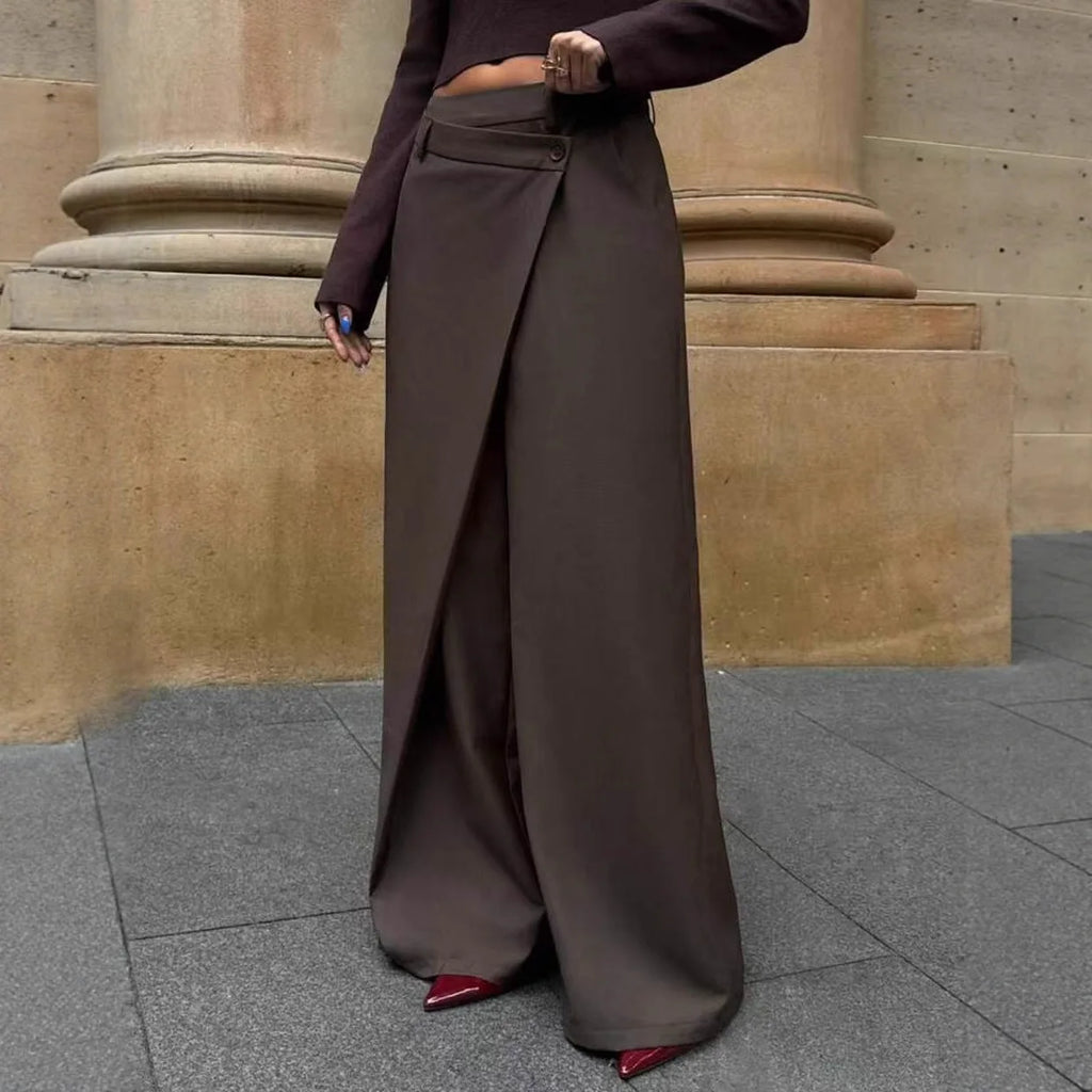 2026 Spring Autumn New Irregular Splicing Straight Wide Leg Pants for Women Draped Suit Pants Fashion Design Long Trousers