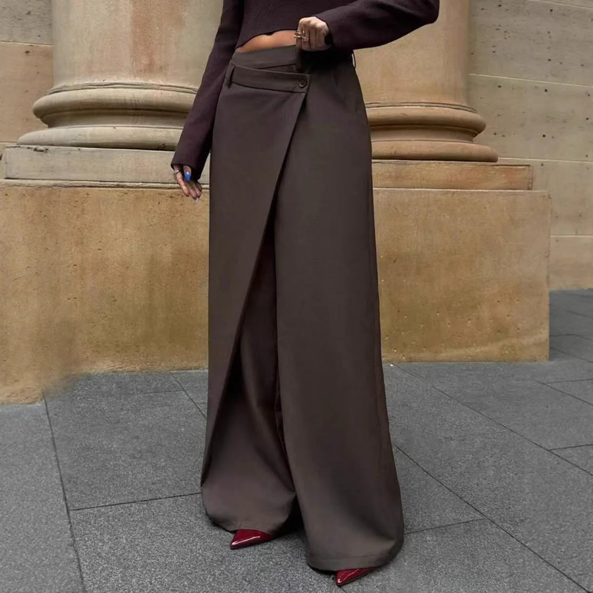 2026 Spring Autumn New Irregular Splicing Straight Wide Leg Pants for Women Draped Suit Pants Fashion Design Long Trousers